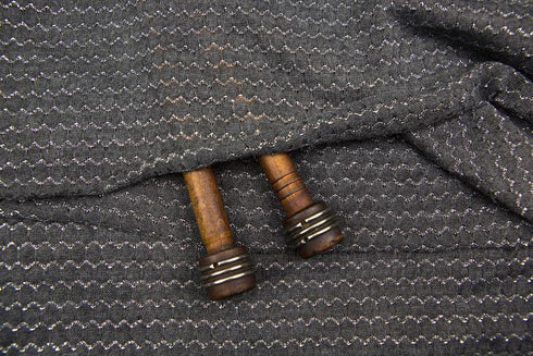 Gray and Silver Fancy Wavy Stripe Open Weave Sweater Knit Fabric by the yard OSK00633